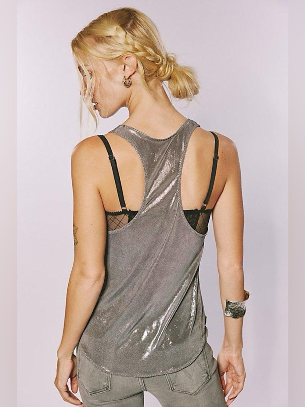 Free People Gray Satin Shine Tank Top - Picture 3 of 4